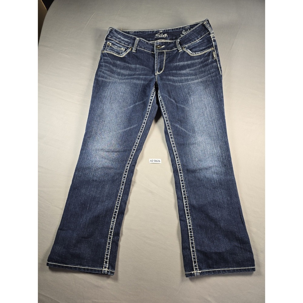 Women's Silver Suki Capri Jeans Size W30 Blue Stretch Denim Thick stitching